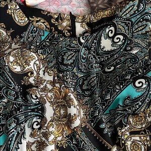 Connected Apparel Black and Gold Paisley Midi Dress